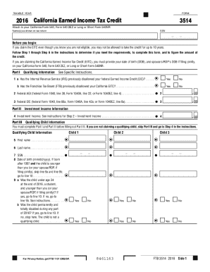 2016 California Earned Income Tax Credit Form 3514