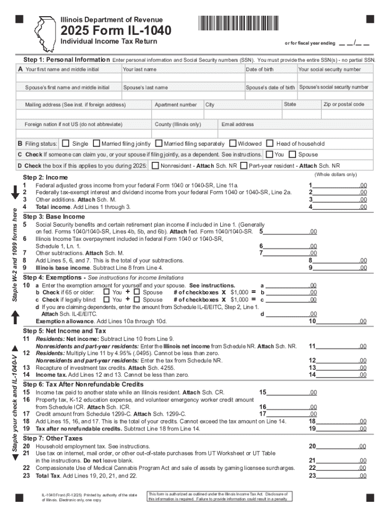 2025 IL-1040 Form Instructions - Illinois Department of Revenue Preview on Page 1