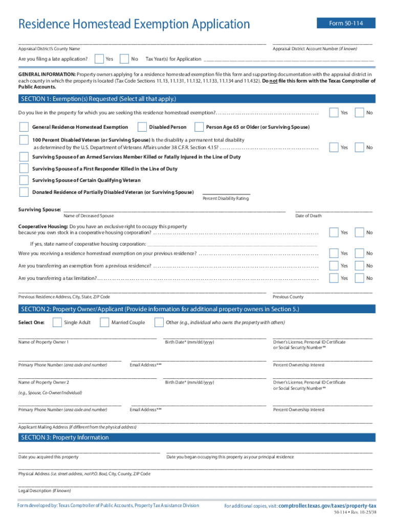 Texas Homestead Exemption Explained - How to Fill Out Preview on Page 1