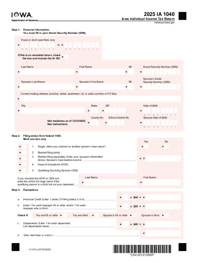 2025 IA 1040 - Iowa Department of Revenue Preview on Page 1