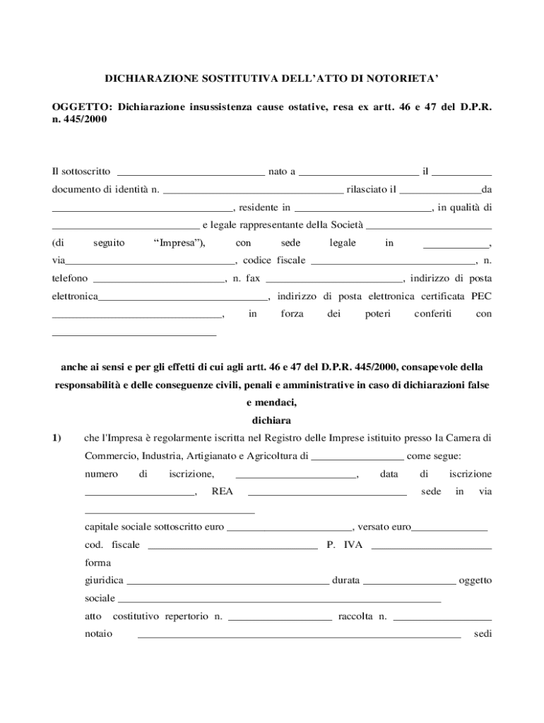 Dichiarazione Sostitutiva Atto Notoriet Modello Compilabile Vuoto 