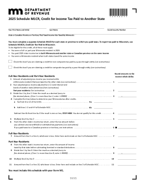 2025 M1CR, Credit for Income Tax Paid to Another State