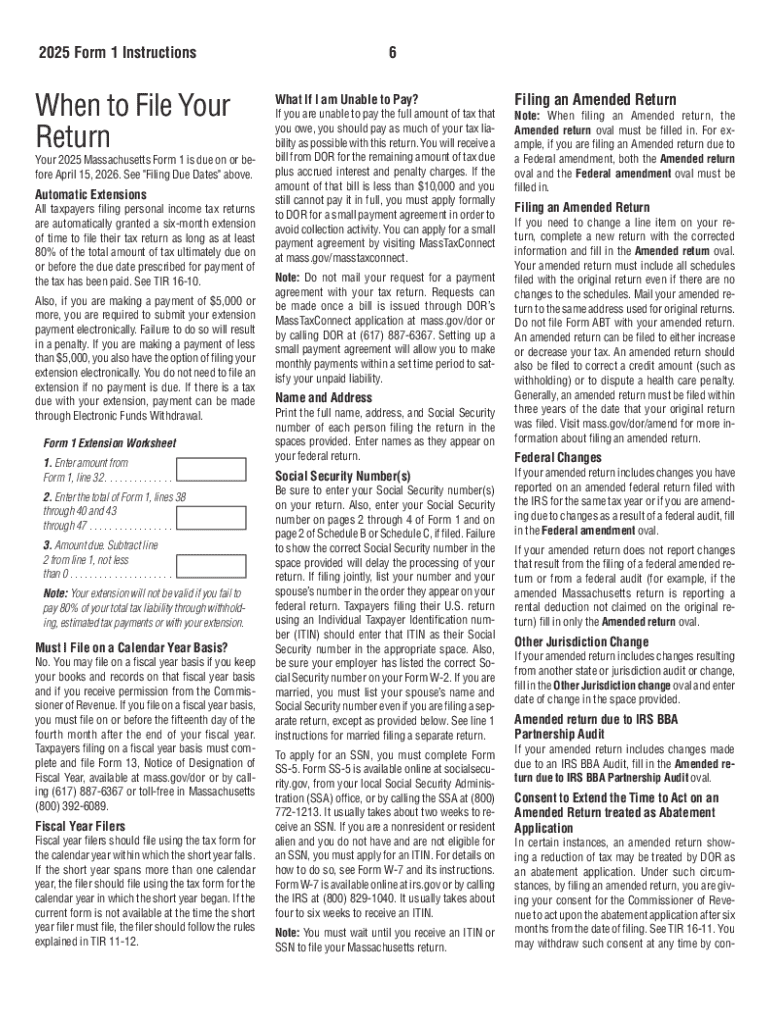 Massachusetts Resident Income Tax Form 1 2025 Preview on Page 1