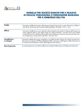 Italian Bank Guarantee Form for VAT Refund