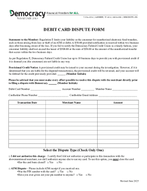 Debit Card Dispute Form