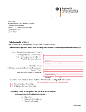 German Tobacco Packaging Warning Request Form