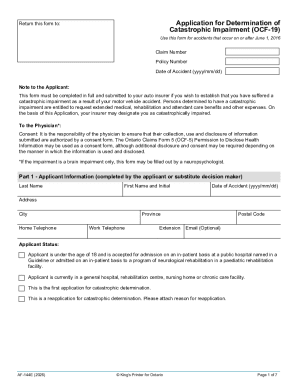 Application for Determination of Catastrophic Impairment (OCF-19)