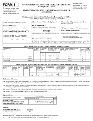 Form 4 Statement of Changes in Beneficial Ownership