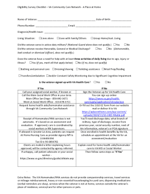 VA Community Care Network Eligibility Survey Checklist