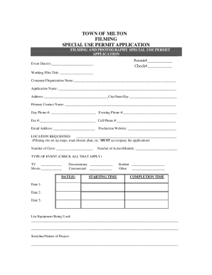 Town of Milton Filming Special Use Permit Application