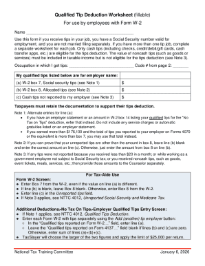 Qualified Tip Deduction Worksheet