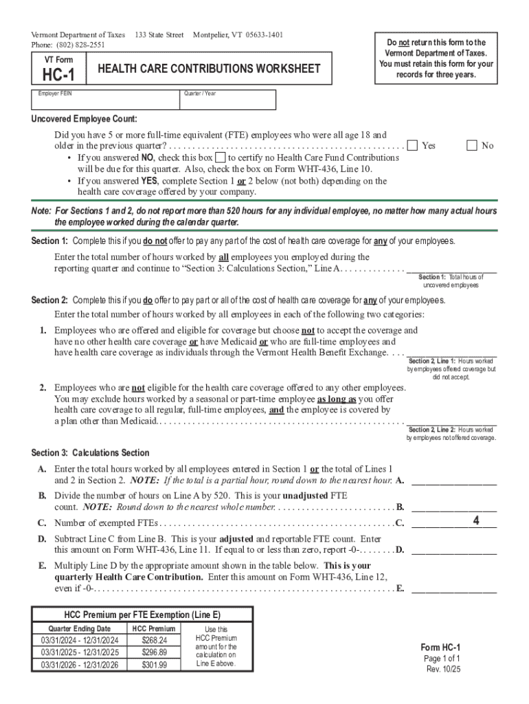 Form H C 1, Health Care Contributions Worksheet, and Form W H T 4 36, Quarterly Withholding Reconcil Preview on Page 1