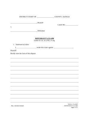 Kansas Defendant's Claim Form