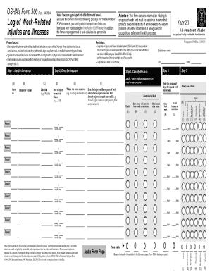 OSHA Form 300 Log of Work-Related Injuries and Illnesses