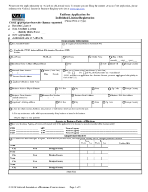 Uniform Application for Individual Insurance License/Registration