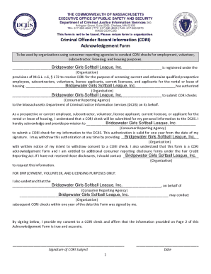 Massachusetts CORI Acknowledgement Form