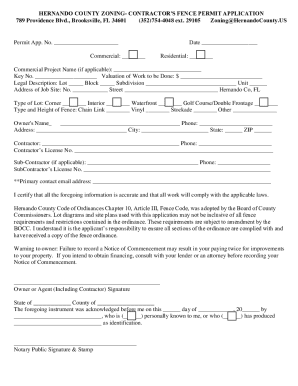 Hernando County Contractor's Fence Permit Application