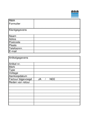 RMA Formulier