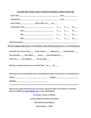 Louisiana High School Baseball Umpire Rating Form