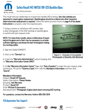Safety Recall V47 Backlite Glass Order Form