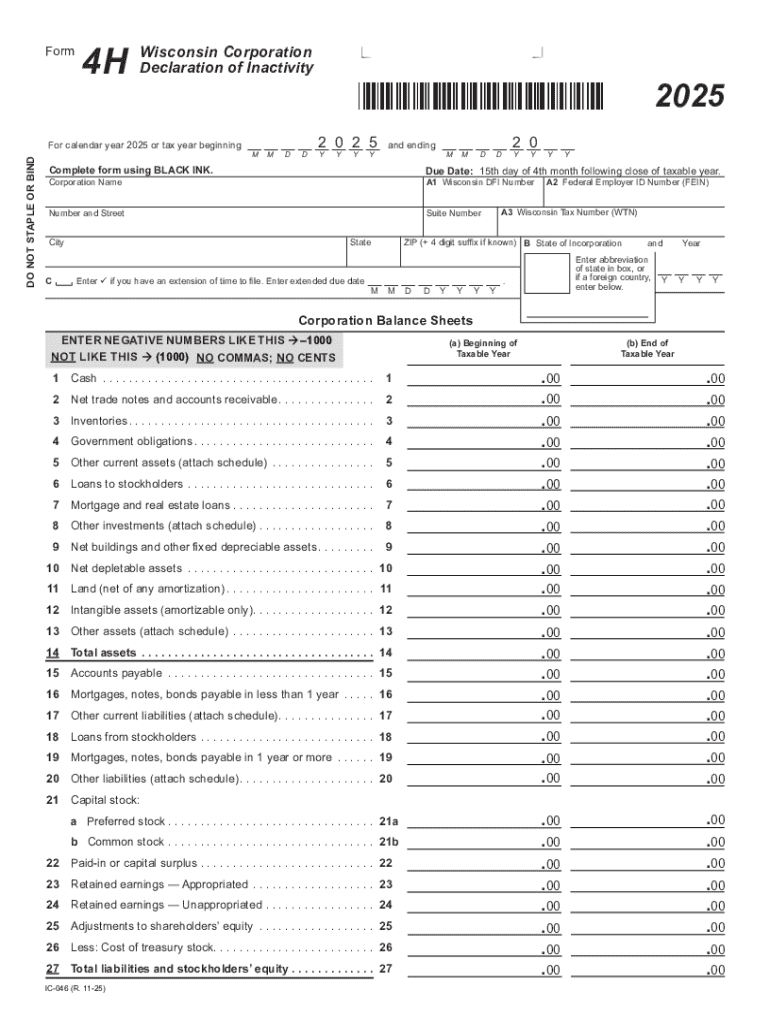 Fillable Online 2025 IC-046 Form 4H Wisconsin Preview on Page 1