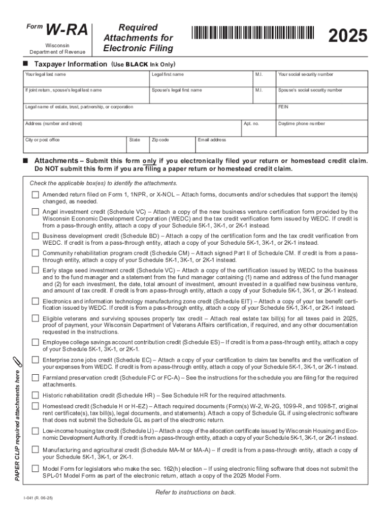 Fillable Online 2025 I-041 Wisconsin Form W-RA Preview on Page 1