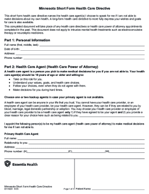 Minnesota Short Form Health Care Directive