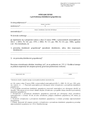 Oświadczenie o Prowadzonej Działalności Gospodarczej