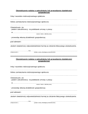 Parent Employment or Business Activity Declaration