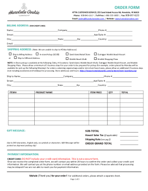 Honolulu Cookie Order Form