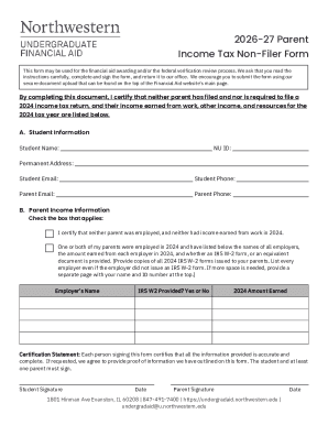 2026-27 Parent Income Tax Non-Filer Form