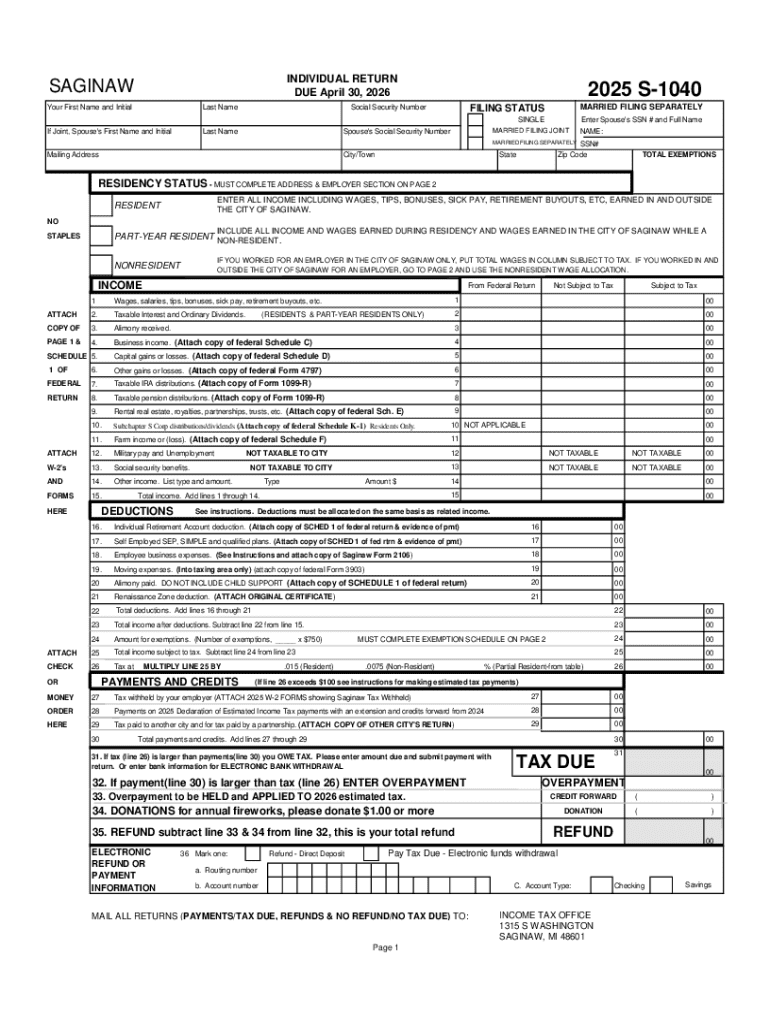 2025 MICHIGAN Individual Income Tax Return MI-1040 Preview on Page 1