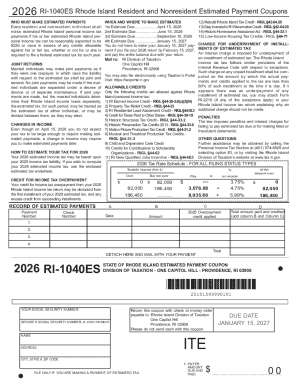 2026 Rhode Island Estimated Tax Payment Coupons