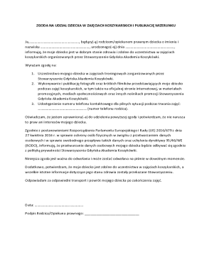 Child Participation in Basketball Activities Consent