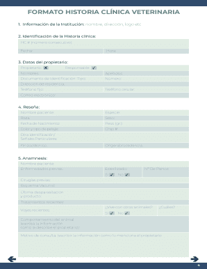 Veterinary Clinical History Form