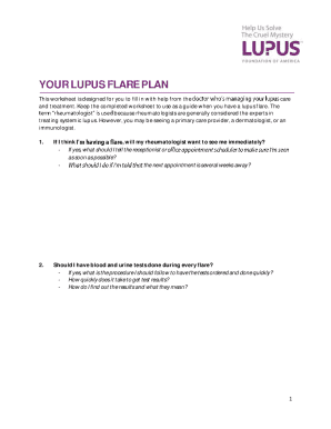 Lupus Flare Plan Worksheet