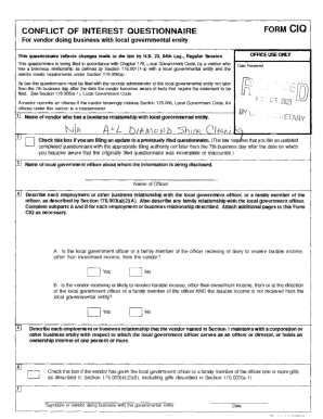 Conflict of Interest Questionnaire Form CIQ