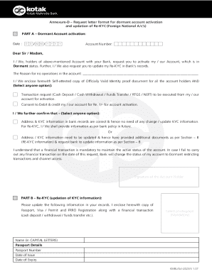 Request Letter for Dormant Account Activation and Re-KYC