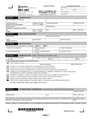 Pennsylvania Realty Transfer Tax Statement of Value