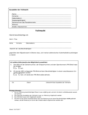 German Power of Attorney for Electronic Residence Permit