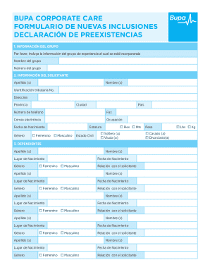 Bupa Ecuador Pre-Existing Conditions Declaration Form