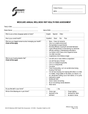 Medicare Annual Wellness Visit Health Risk Assessment