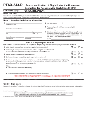 Illinois Homestead Exemption for Persons with Disabilities Form