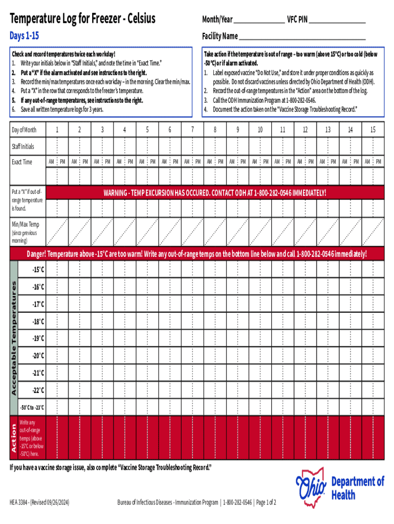 Vaccine Freezer Temperature Log - Fill Out, Sign & Share Online | pdfFiller