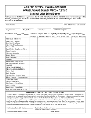 Athletic Physical Examination Form