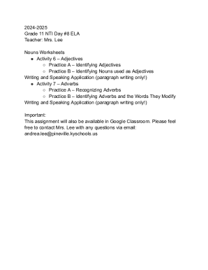 Grade 11 ELA Adjectives and Adverbs Worksheet