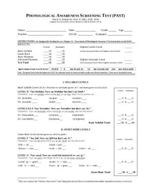 Phonological Awareness Screening Test (PAST) Form