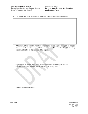 EOIR-26 Form: Notice of Appeal from a Decision of an Immigration Judge