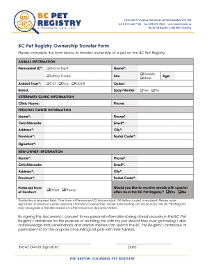 BC Pet Registry Ownership Transfer Form