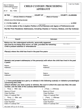 Alabama Child Custody Affidavit Form JU-23